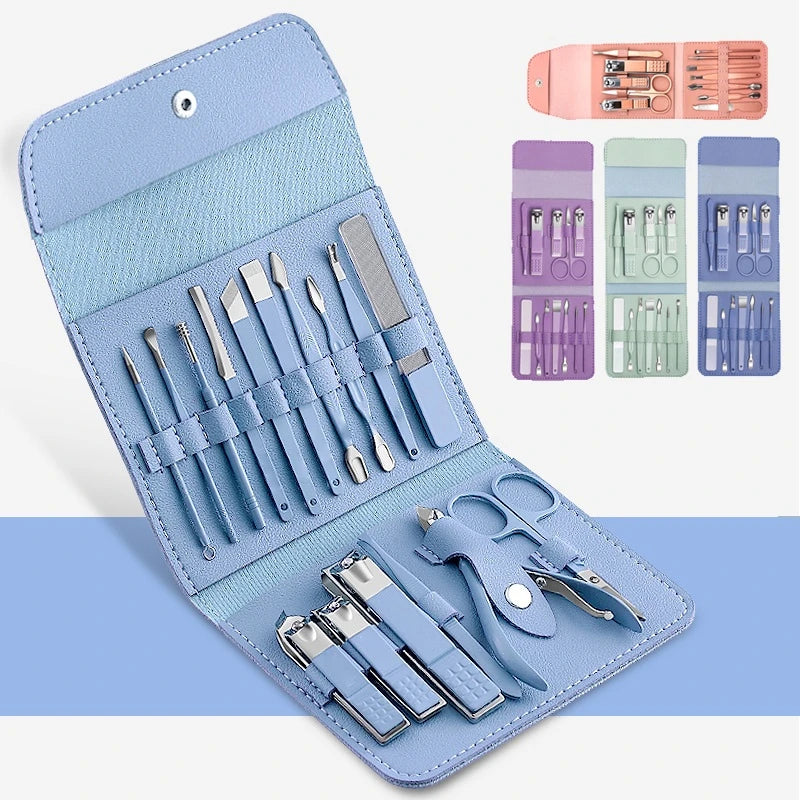 Kit de Cortadores de Unhas 16 Peças: Kit de Pedicure com Tesouras de Unhas, Ferramentas de Aço Inoxidável com Bolsa Dobrável.