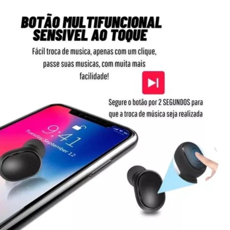 Fone de Ouvido Bluetooth Dual LED 5.0 Airdots Air Sem Fio - Preto