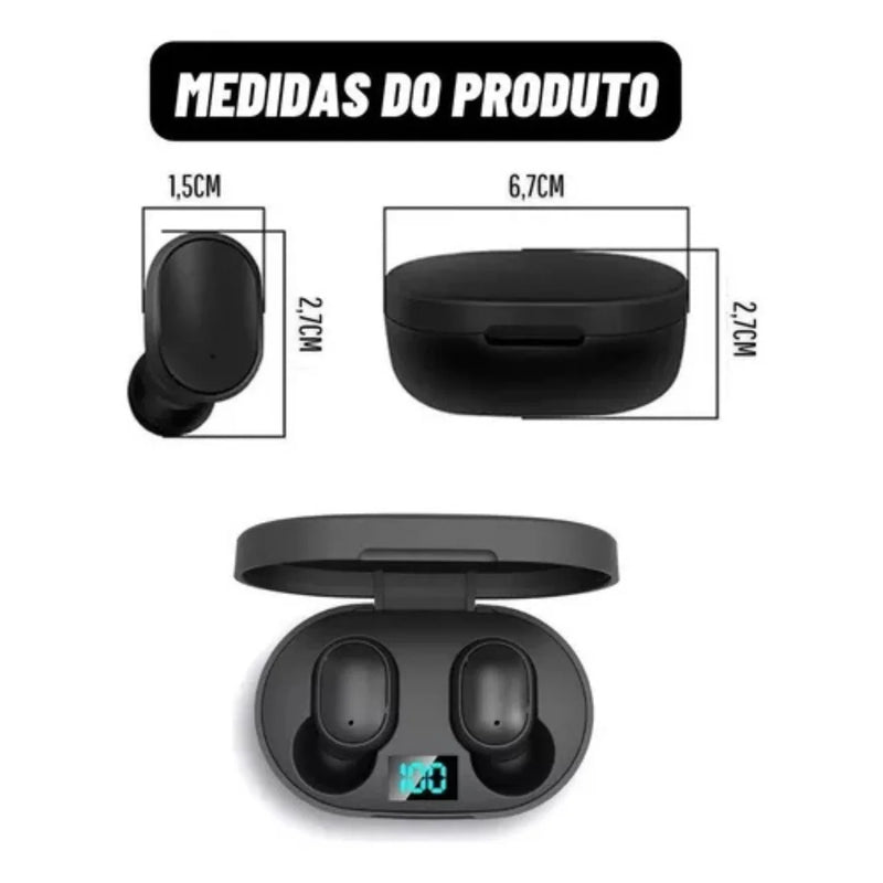 Fone de Ouvido Bluetooth Dual LED 5.0 Airdots Air Sem Fio - Preto