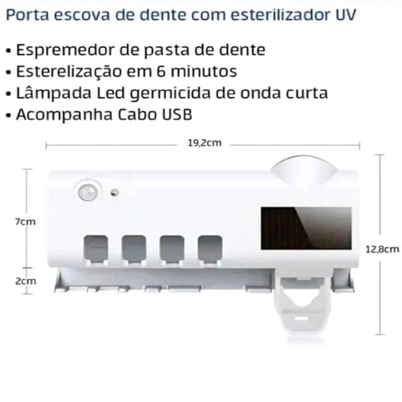 CleanBeam Suporte UV Esterilizador Automático para Escova de Dentes - Proteção e Higiene no Seu Banheiro